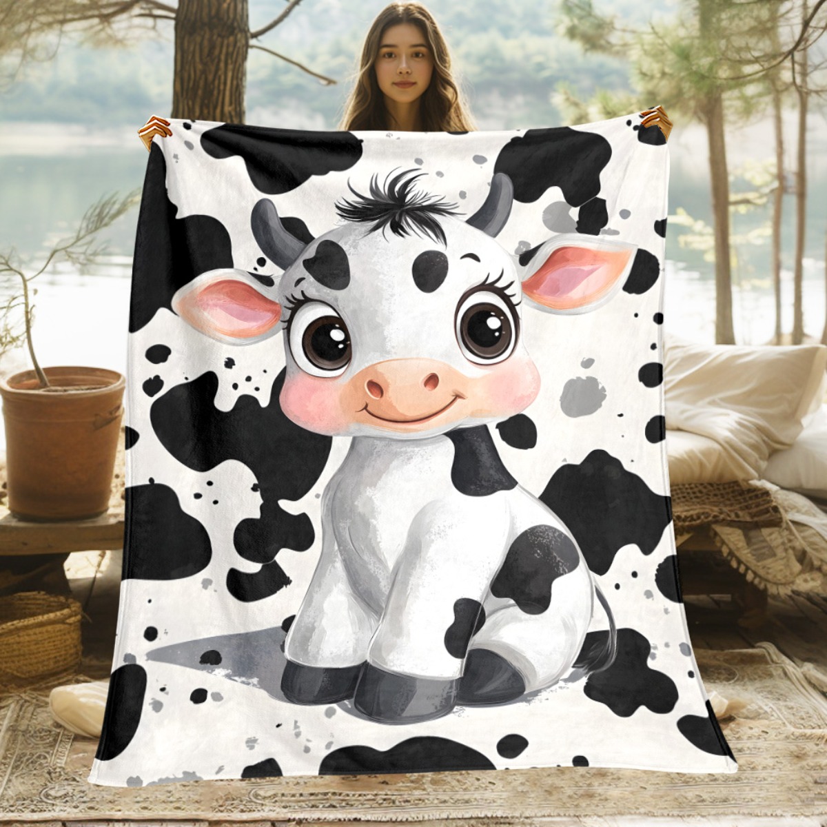 Baby Nursery Animal Theme - Sevimli Karikatür İnek Siyah Beyaz Benekli