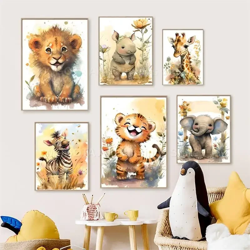 Animals Baby Nursery - Suluboya Aslan Zürafa Kaplan Fil Zebra