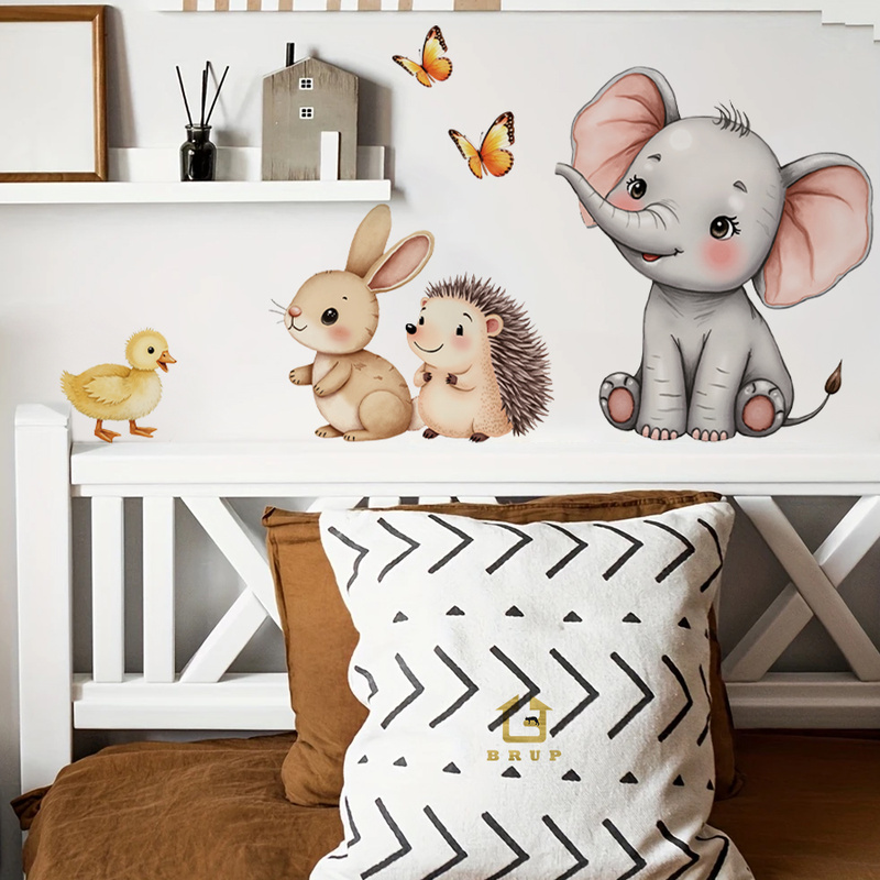Baby Nursery Decals - Karikatür Hayvan Duvar Sticker - Fil