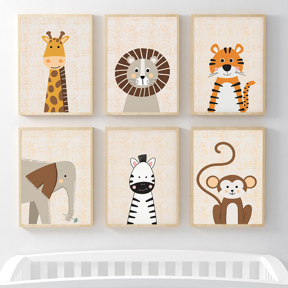 Animals Baby Nursery - Aslan Zürafa Fil Zebra Maymun Çocuk