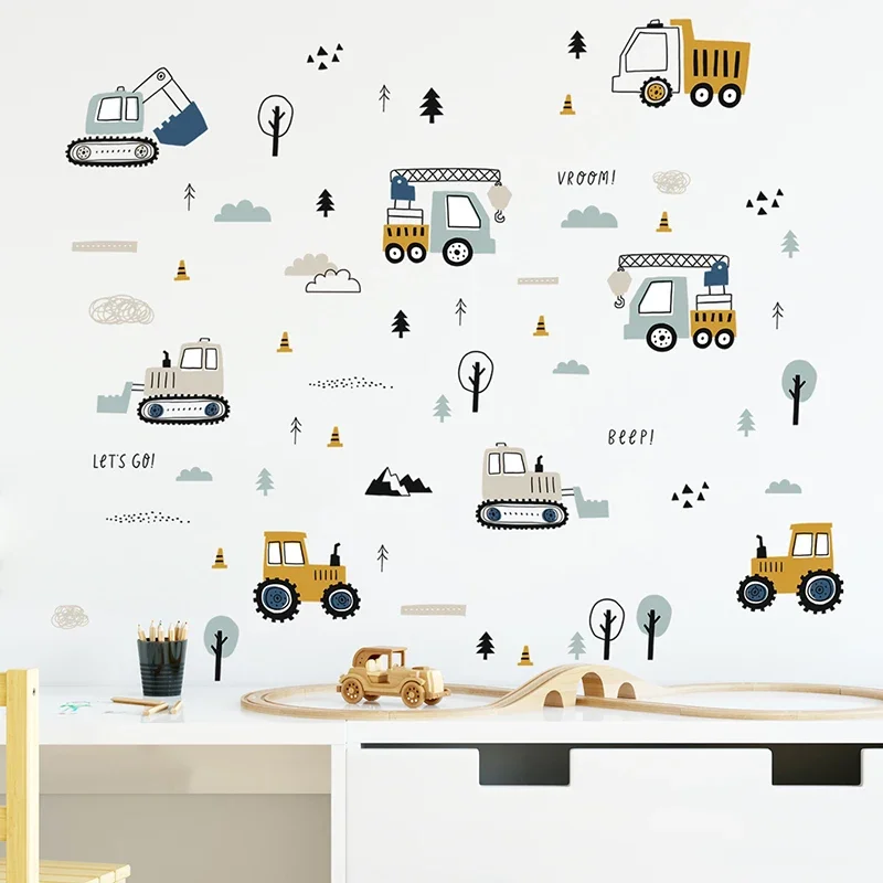 Baby Nursery Decals - Elle Çizilmiş Sevimli Arabalar Kargo Kamyon