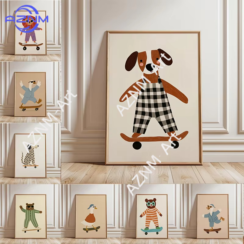 Animals Baby Nursery - 1 adet komik hayvan kaykay posteri