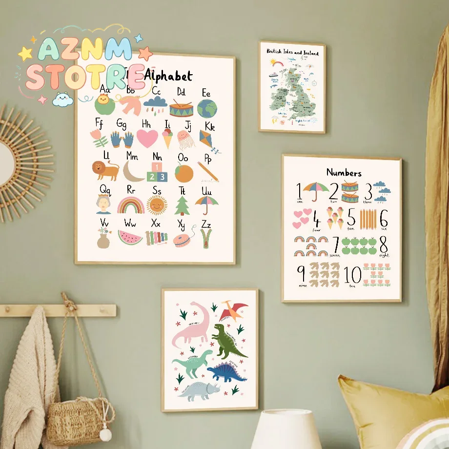 Animals Baby Nursery - Hayvanlar Dünya Haritası Dinozor Alfabe Sayı