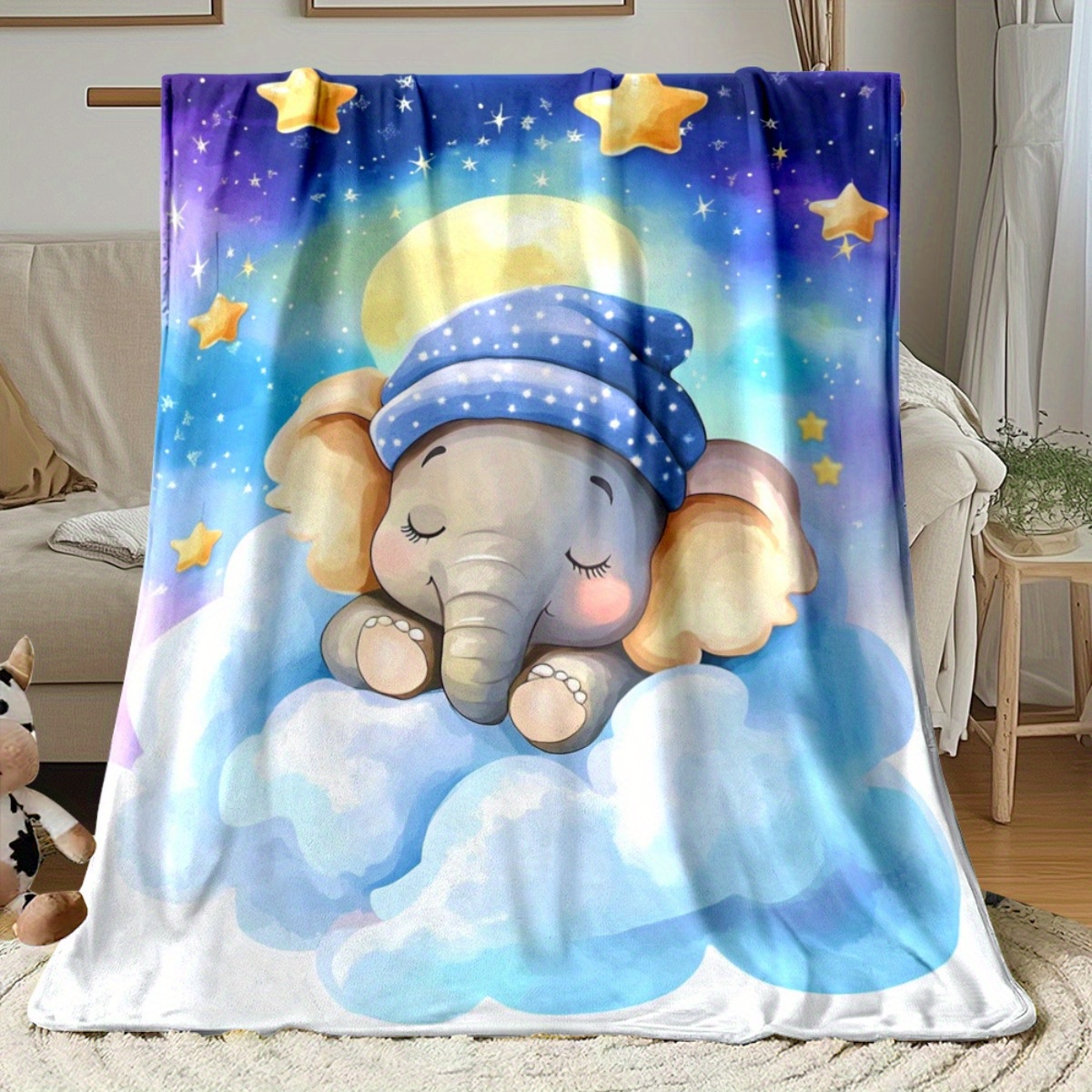 Baby Nursery Animal Theme - Uyuyan Bebek Fil Bulut Yıldızlı Gece