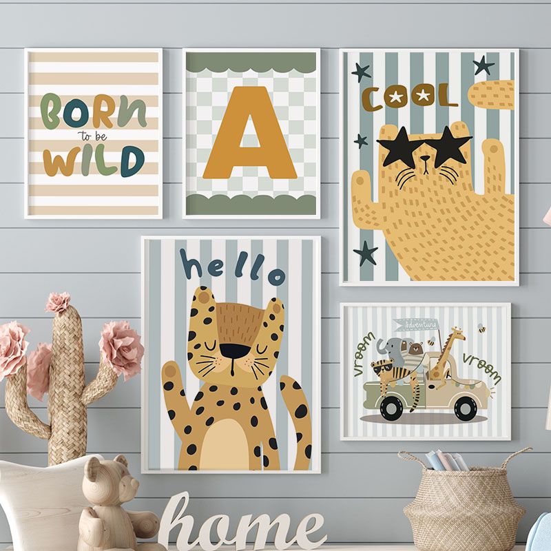 Kawaii Kaplan Aslan Zürafa Ara - Baby Nursery Name Wall Art incelemesi ve fiyatı