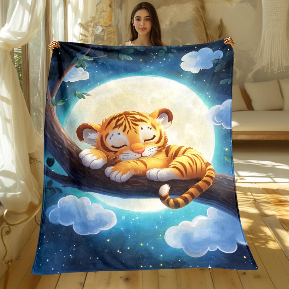 Ağaç dalında sevimli uyuyan ka - Baby Nursery Animal Theme incelemesi ve fiyatı