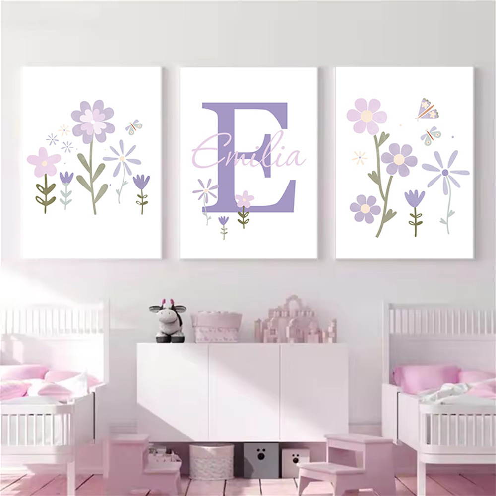 Bebek Kız Adı Özel Poster Mor  - Baby Nursery Name Wall Art incelemesi ve fiyatı