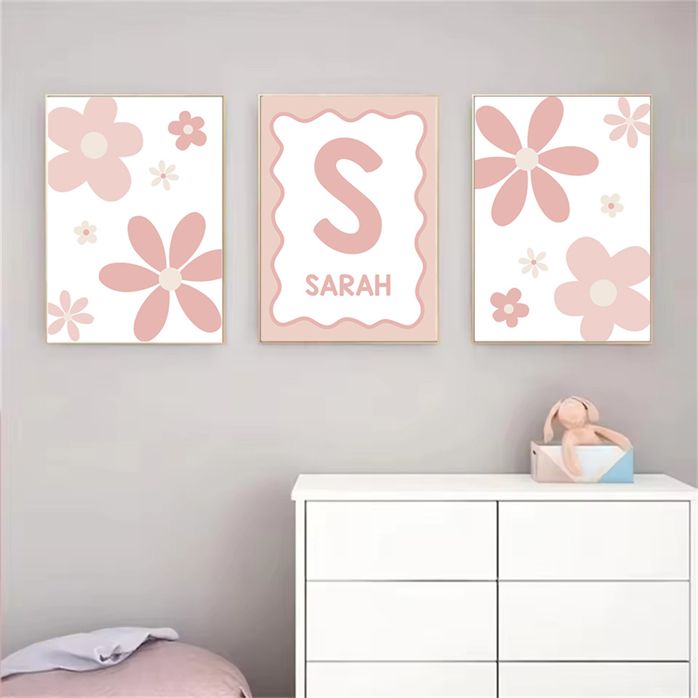 Karikatür Pembe Papatya Poster - Baby Nursery Name Wall Art incelemesi ve fiyatı