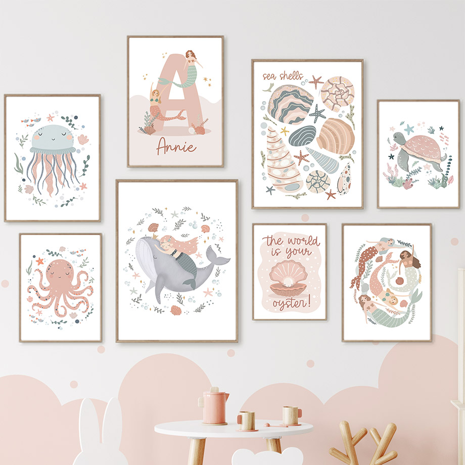 Karikatür Deniz Hayvanları Bal - Baby Nursery Name Wall Art incelemesi ve fiyatı